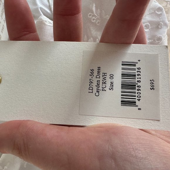 LoveShackFancy Cayden Silk High-Low Dress White Lace Eyelet Off Shoulder Gown - Picture 6 of 15